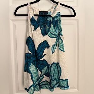 White House Black Market Teal and White Floral Blouse